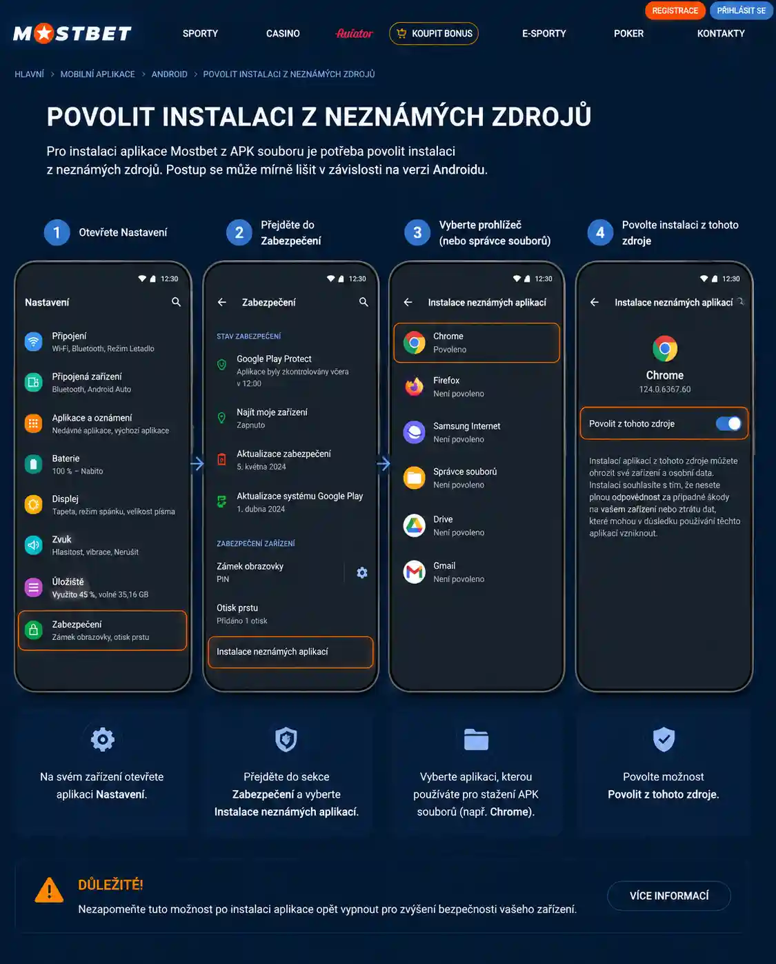 Nastavení telefonu s povolením instalace z neznámých zdrojů